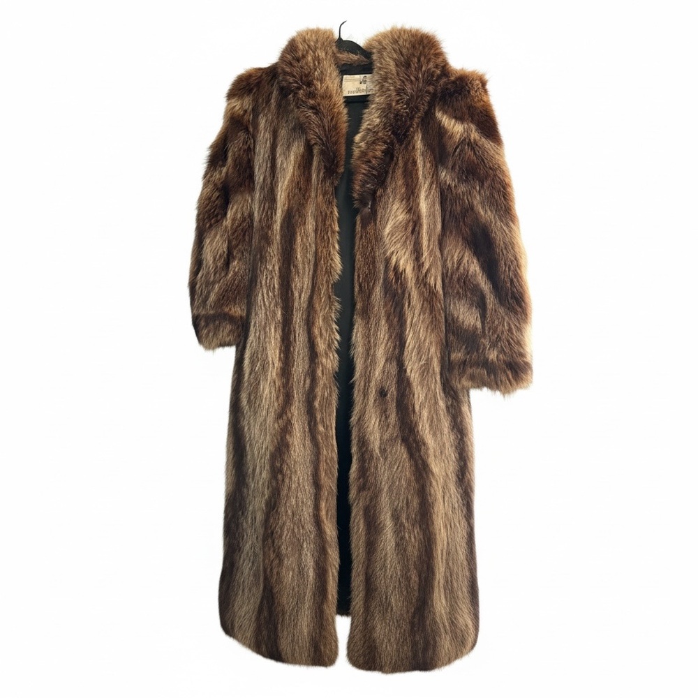 Women’s Brown Vintage Full-Length raccoon  Fur Trench Coat - Classic Luxury